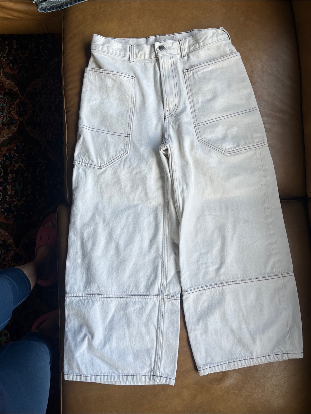 Everlane White Boot-Cut Jeans with Black Contrast Stitching